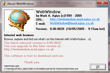  About WebWindow 0.00.0020 (Windows 7) 